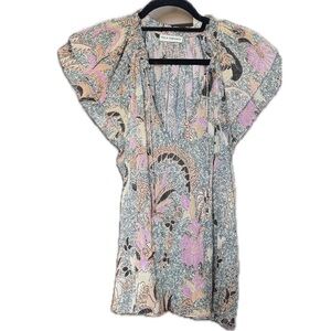 Ulla Johnson Boho Floral Lurex Flutter Sleeve Blouse Top Size 4